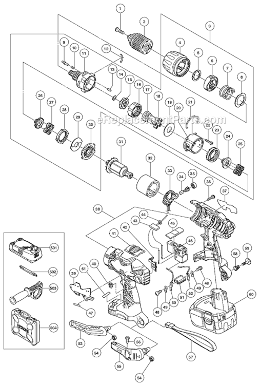 Page A Diagram and Parts List for DV18DL  Hitachi Hammer Drill