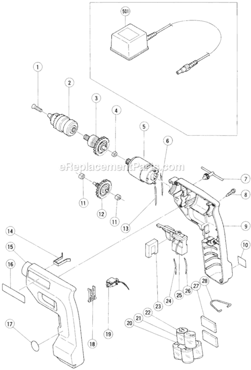 Page A Diagram and Parts List for DW10D  Hitachi Cordless Drill