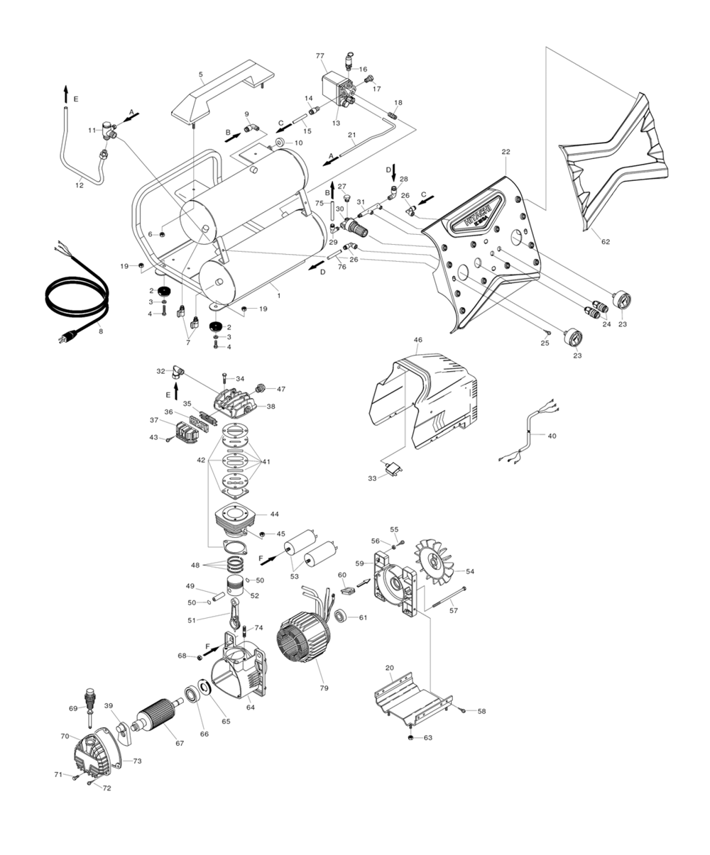 Page 1 Diagram and Parts List for EC119SAE2  Hitachi Compressor