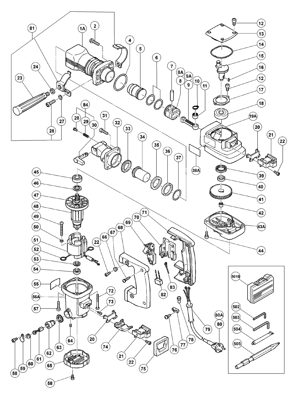 Page 1 Diagram and Parts List for H50SA  Hitachi Hammer Drill