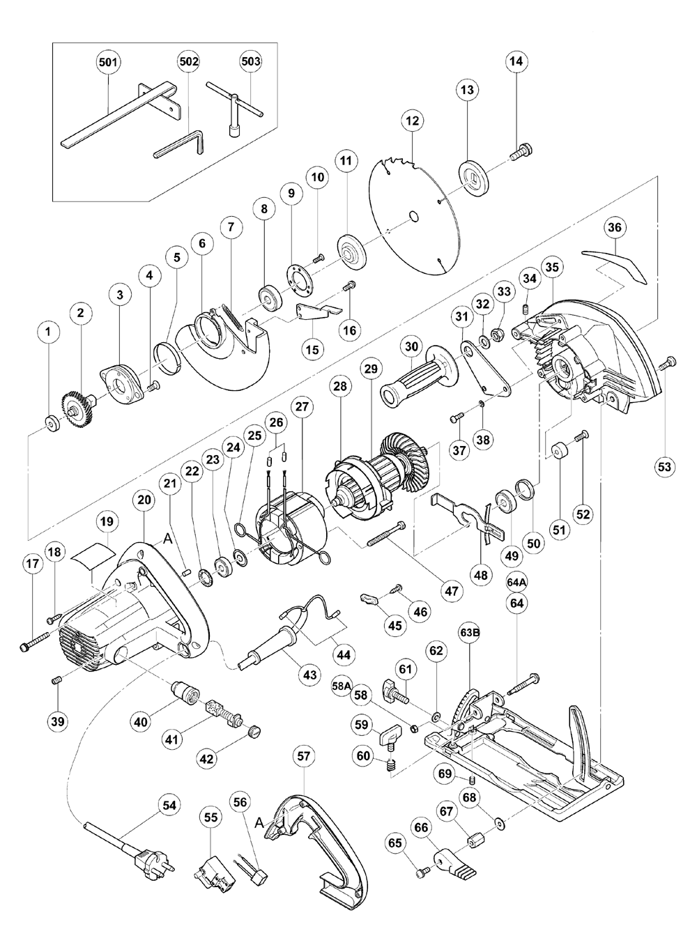Page 1 Diagram and Parts List for C6MFA  Hitachi Saw