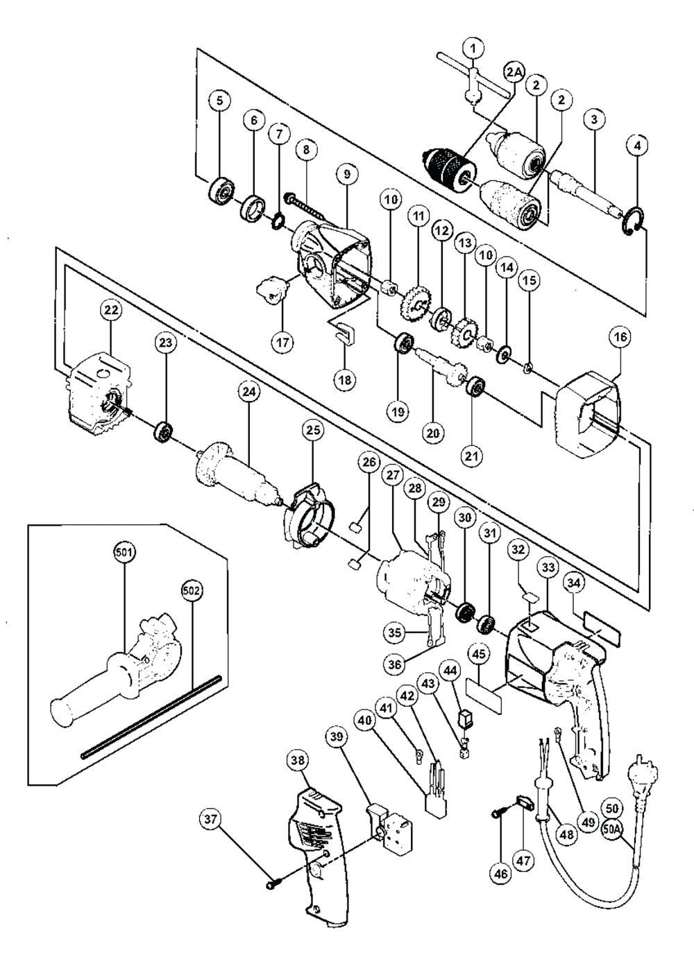 Page 1 Diagram and Parts List for D13T2  Hitachi Drill Press