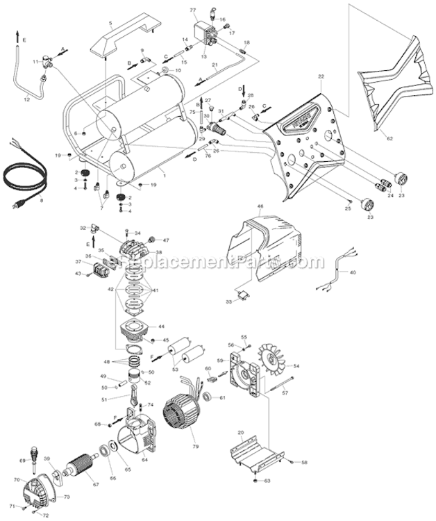 Page A Diagram and Parts List for EC119SA  Hitachi Compressor