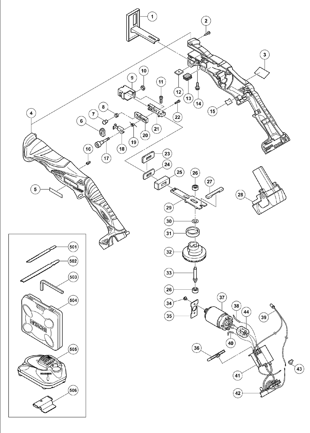 Page 1 Diagram and Parts List for CJ10DL  Hitachi Saw