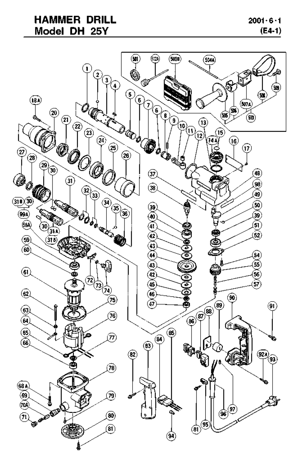 Page 1 Diagram and Parts List for DH25Y  Hitachi Demolition Hammer