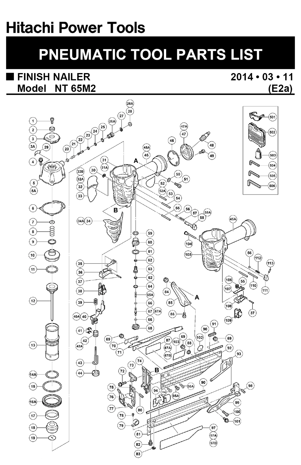 Page 1 Diagram and Parts List for NT65M2S  Hitachi Nailer