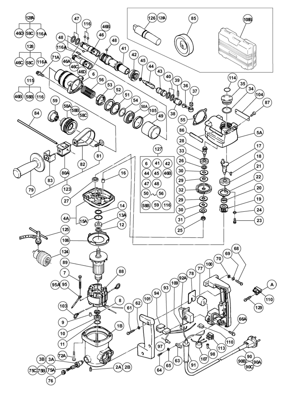 Page 1 Diagram and Parts List for VRV16  Hitachi Hammer Drill