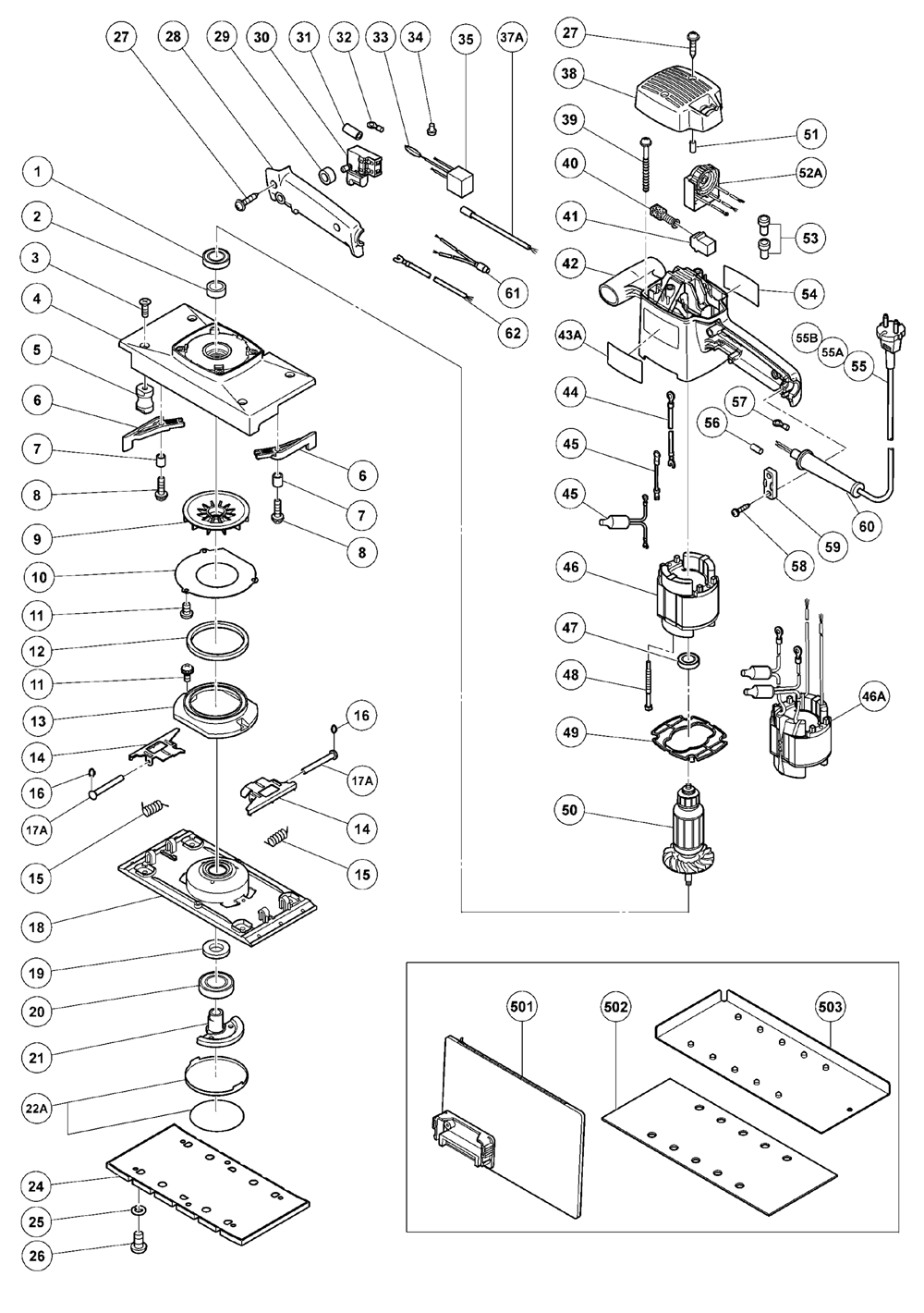 Page 1 Diagram and Parts List for SV12V  Hitachi Sander Polisher