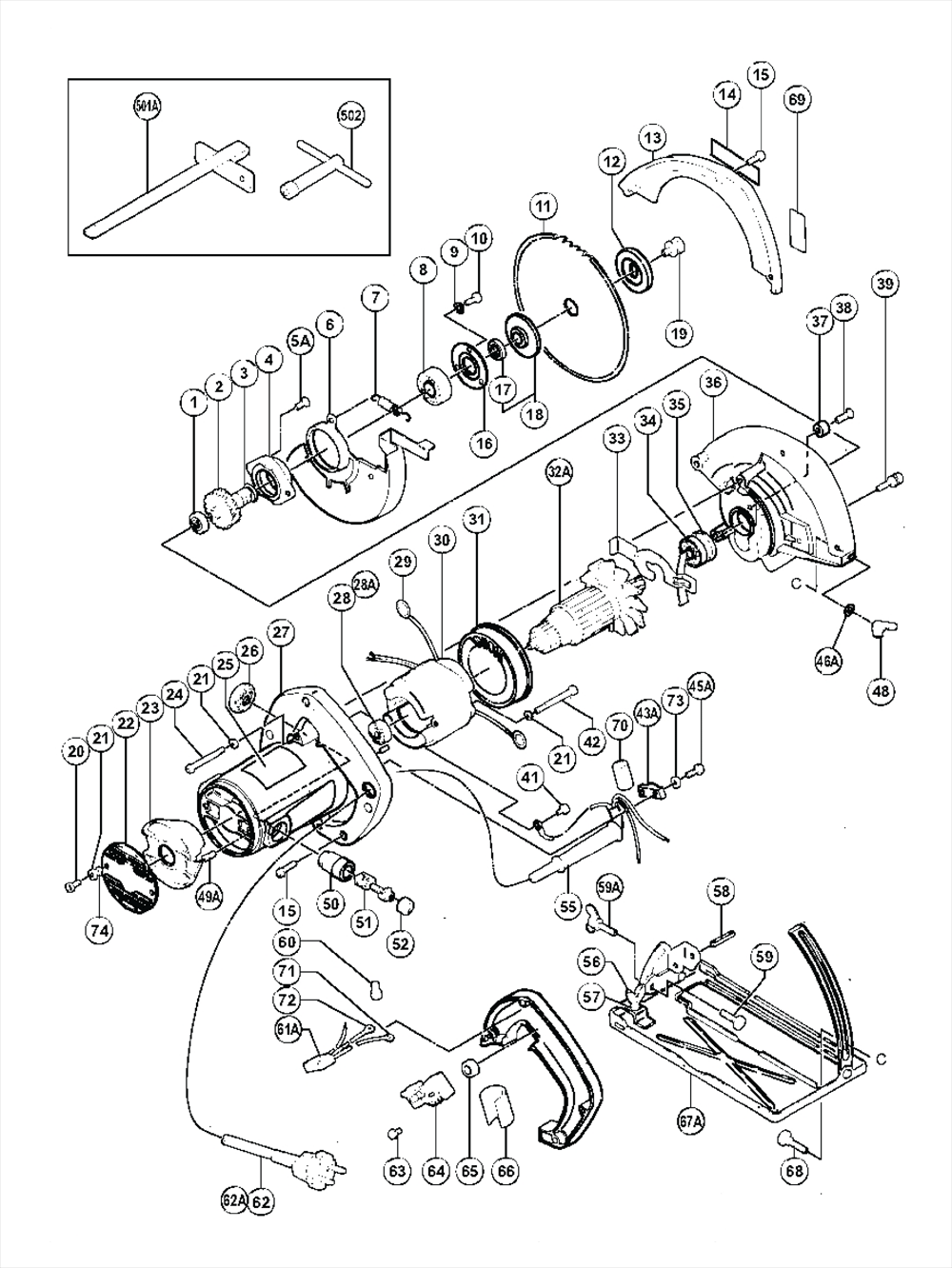 Page 1 Diagram and Parts List for C6  Hitachi Saw