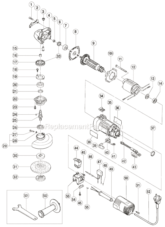 Page A Diagram and Parts List for G12S2  Hitachi Angle Grinder
