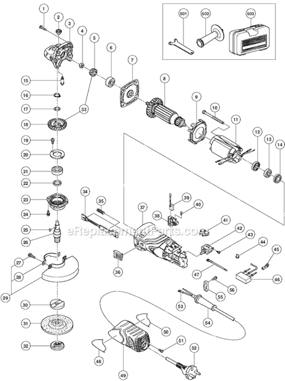 Page A Diagram and Parts List for G12SR3  Hitachi Angle Grinder