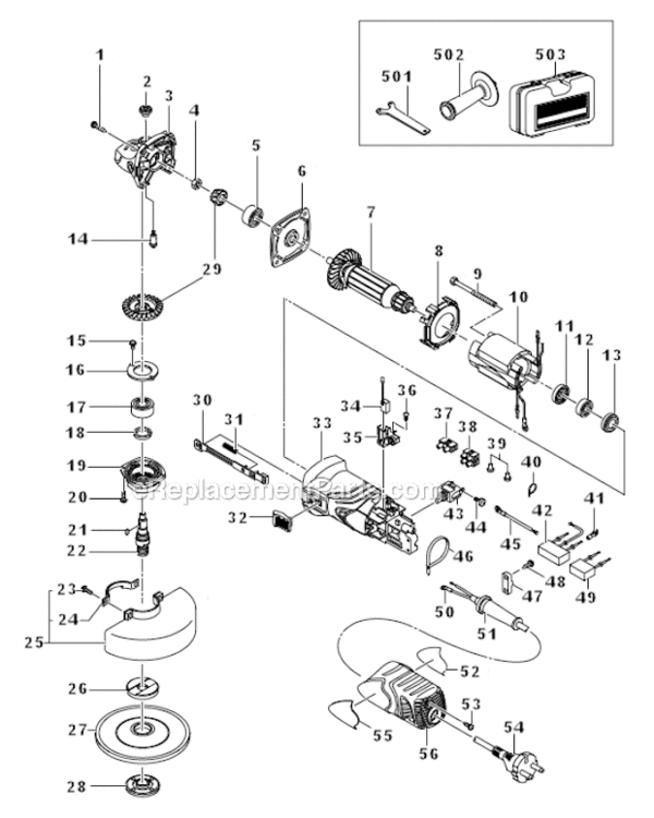 Page A Diagram and Parts List for G13SN  Hitachi Angle Grinder