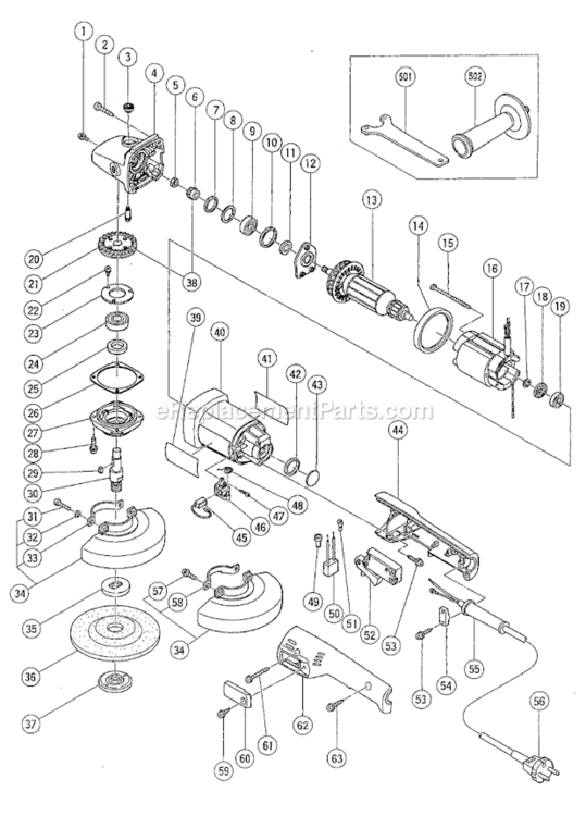 Page A Diagram and Parts List for G13SP  Hitachi Angle Grinder