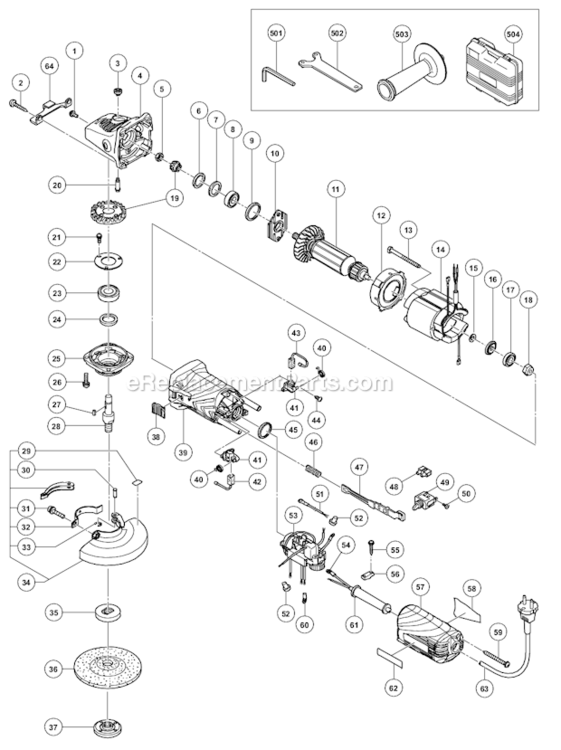 Page A Diagram and Parts List for G13VA  Hitachi Angle Grinder