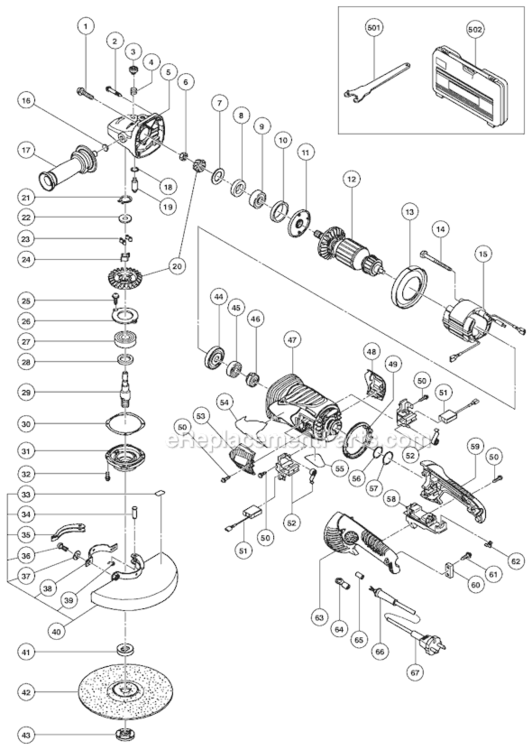 Page A Diagram and Parts List for G23SCY  Hitachi Angle Grinder