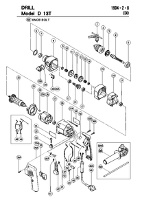 Page 1 Diagram and Parts List for D13T  Hitachi Drill Press