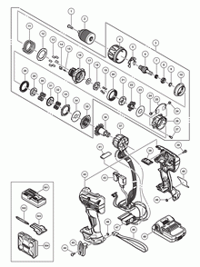 Page 1 Diagram and Parts List for DV18DBFL2P4  Hitachi Hammer Drill