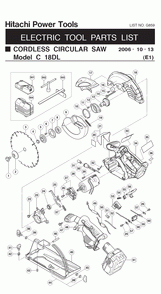 Page 1 Diagram and Parts List for C18DLP4  Hitachi Saw