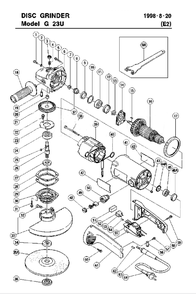 Page 1 Diagram and Parts List for G23U  Hitachi Grinder