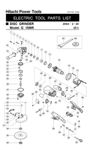 Page 1 Diagram and Parts List for G18MRP9  Hitachi Grinder