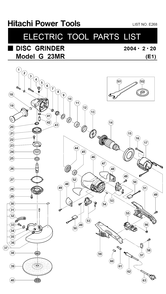 Page 1 Diagram and Parts List for G23MRP9  Hitachi Grinder