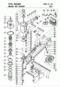Page 1 Diagram and Parts List for NV65AD3  Hitachi Nailer