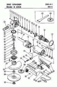 Page 1 Diagram and Parts List for G23UA  Hitachi Grinder