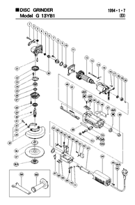 Page 1 Diagram and Parts List for G13YB1  Hitachi Grinder