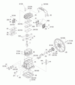 Page 1 Diagram and Parts List for EC2610E  Hitachi Compressor