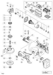 Page 1 Diagram and Parts List for G18DSL  Hitachi Grinder