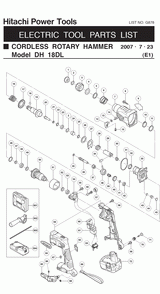 Page 1 Diagram and Parts List for DH18DLP4  Hitachi Hammer Drill