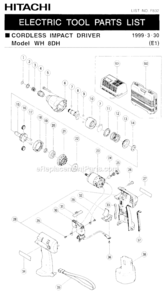 Page A Diagram and Parts List for WH8DH  Hitachi Impact Driver