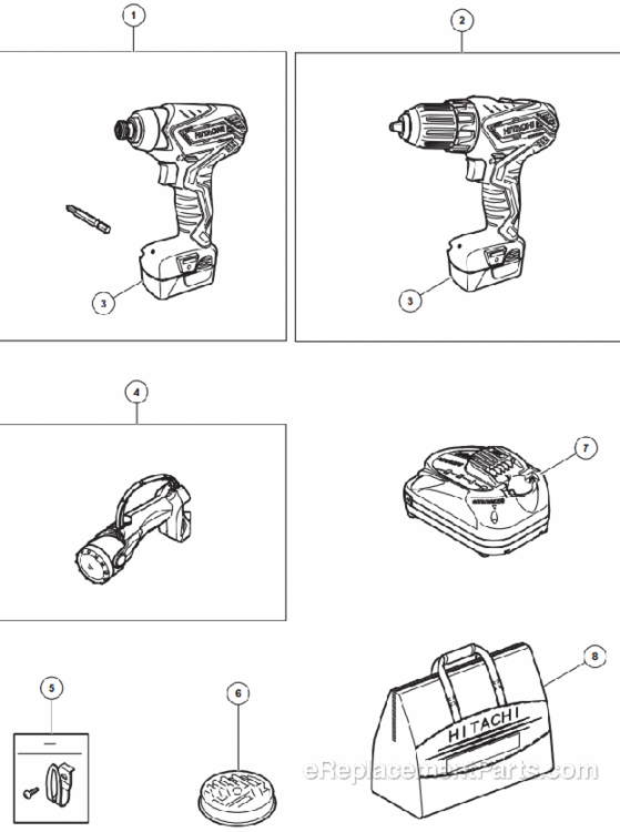 Page A Diagram and Parts List for KC10DFL2  Hitachi Cordless Drill