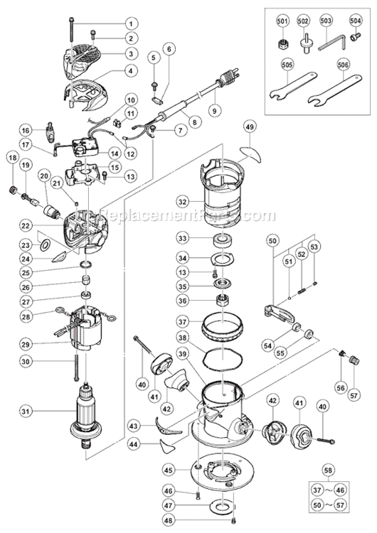 Page A Diagram and Parts List for M12SC  Hitachi Router