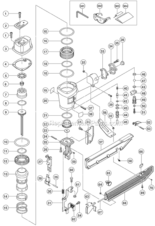 Page A Diagram and Parts List for N5008AC/P  Hitachi Nailer