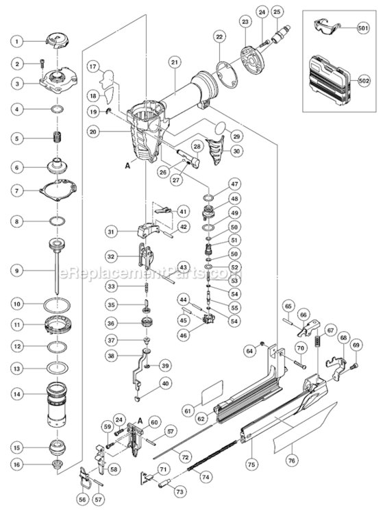 Page A Diagram and Parts List for NT32AE2  Hitachi Nailer