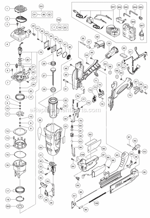 Page A Diagram and Parts List for NT50GS  Hitachi Nailer
