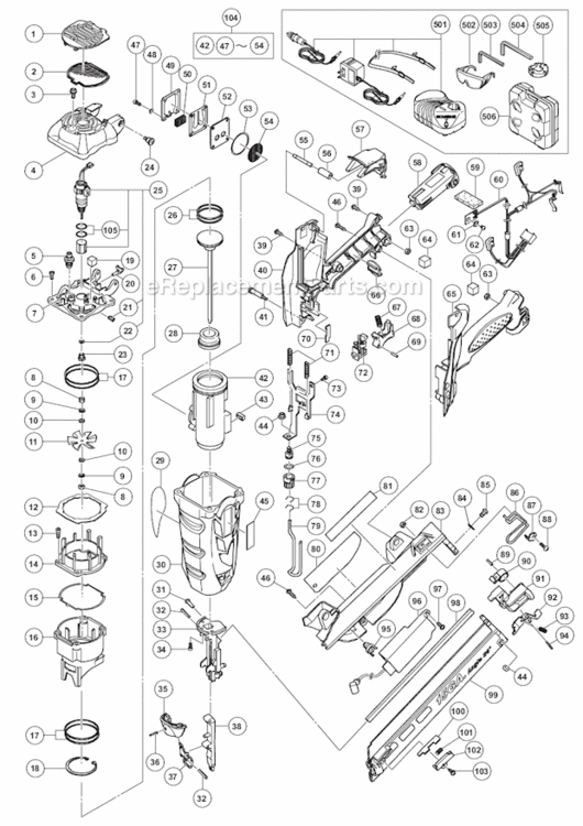Page A Diagram and Parts List for NT65GA  Hitachi Nailer