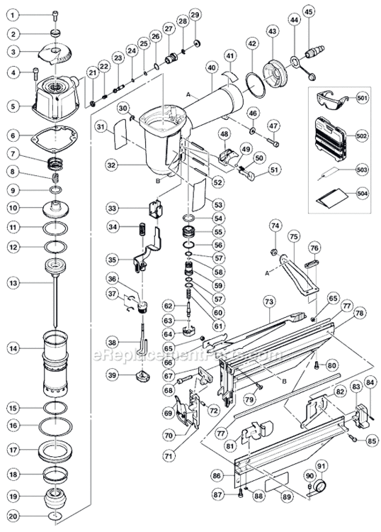 Page A Diagram and Parts List for NT65M  Hitachi Nailer