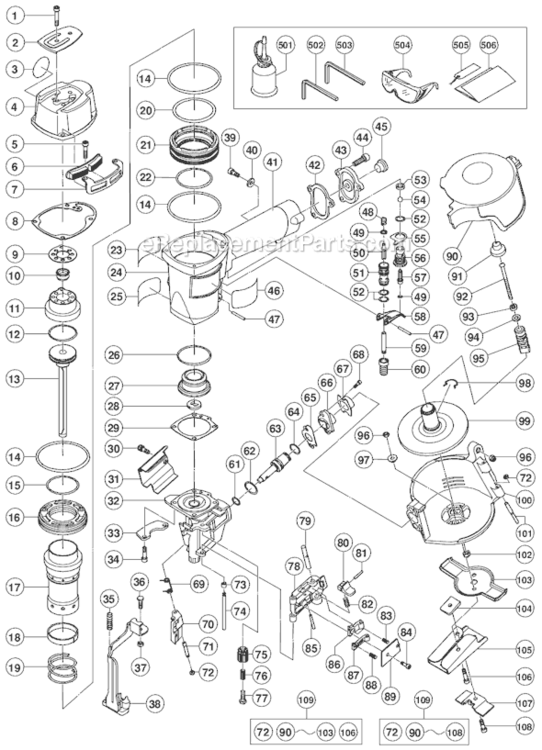 Page A Diagram and Parts List for NV45AB2 S Hitachi Nailer