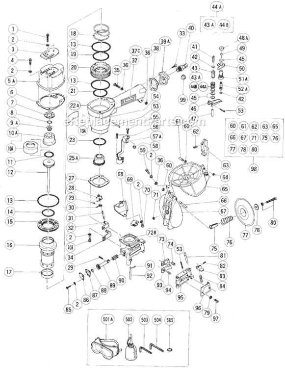 Page A Diagram and Parts List for NV50AA  Hitachi Nailer