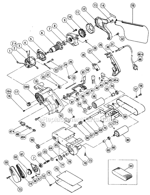 Page A Diagram and Parts List for SB10T  Hitachi Belt or Drum Sander