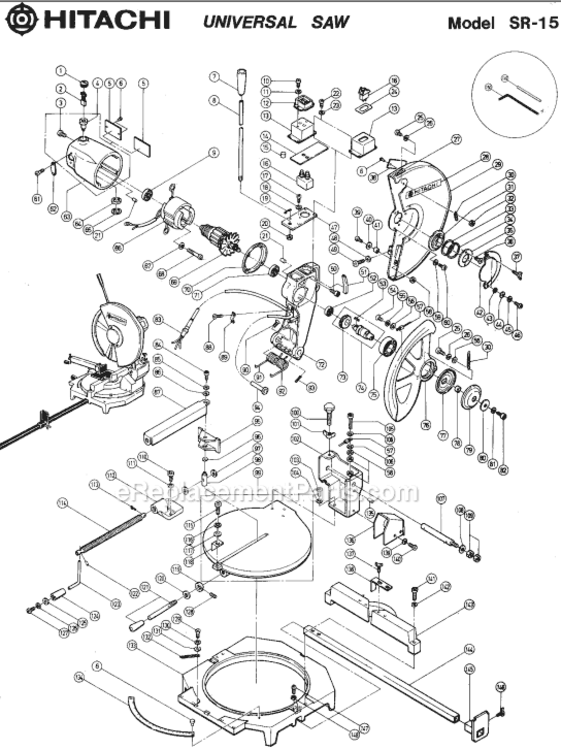 Page A Diagram and Parts List for SR15  Hitachi Miter Saw
