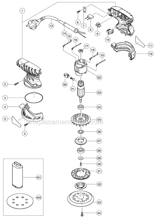 Page A Diagram and Parts List for SV13YB  Hitachi Orbital or Palm Sander
