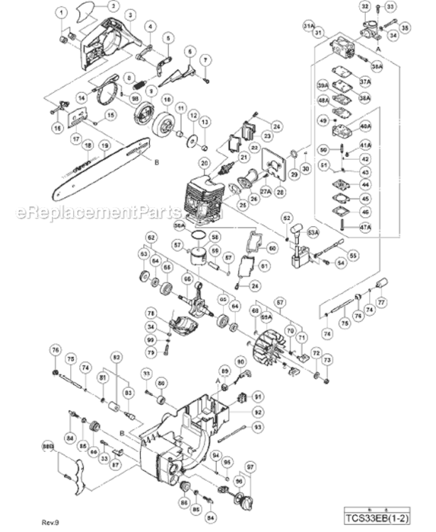 Page A Diagram and Parts List for TCS33EB-16  Hitachi Chainsaw