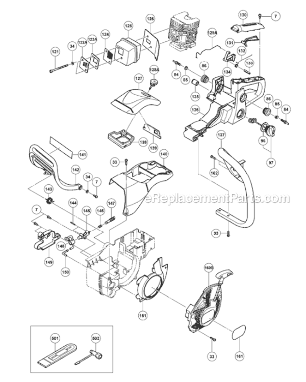 Page B Diagram and Parts List for TCS33EB-16  Hitachi Chainsaw