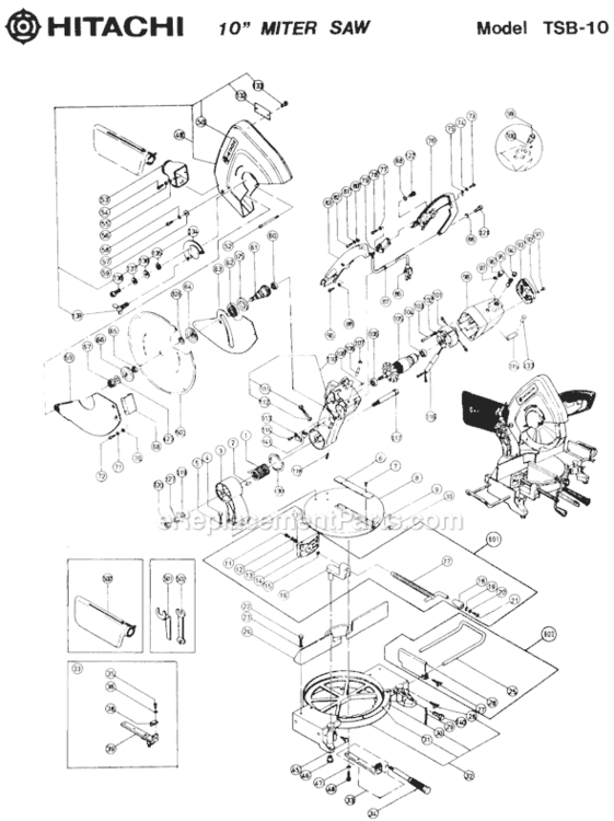 Page A Diagram and Parts List for TSB-10  Hitachi Miter Saw