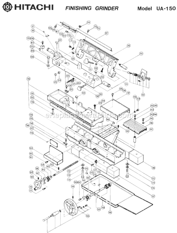 Page B Diagram and Parts List for UA-150  Hitachi Bench Grinder