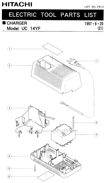 Page A Diagram and Parts List for UC14YF  Hitachi Charger
