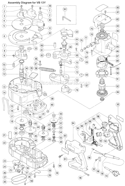 Page A Diagram and Parts List for VB13Y  Hitachi Rebar Tools